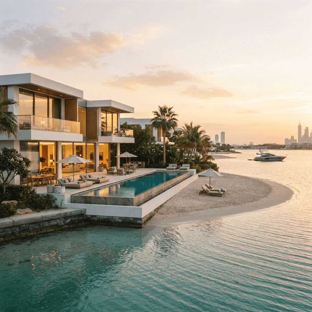 Dubai waterfront at golden hour
